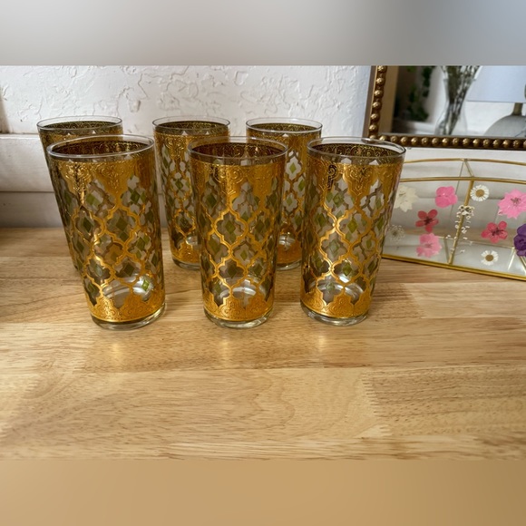 Culver Valencia Pattern Highball Glasses Vintage Barware 22K Gold 6 Glasses - Picture 5 of 16